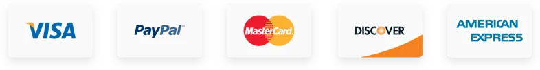 Visa, PayPal, MasterCard, Discover and American Express accepted